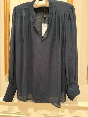 Rag and Bone Long-Sleeve Navy V-Neck viscose Blouse